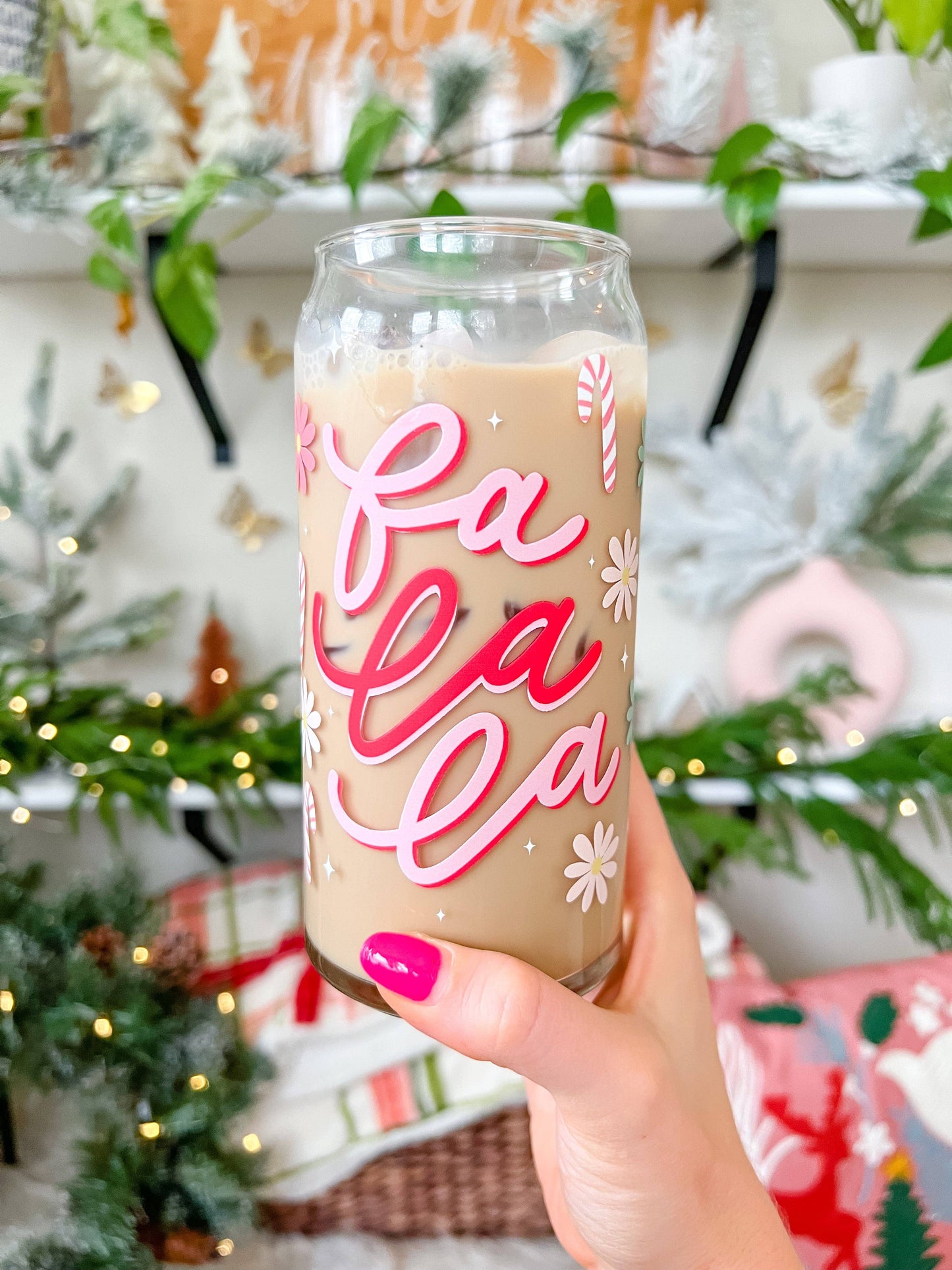 20oz Candy Cane Fa La La Glass