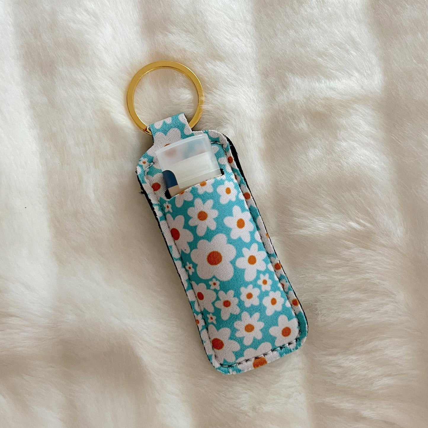 Lip Balm Keychain Holder - Blue Daisy