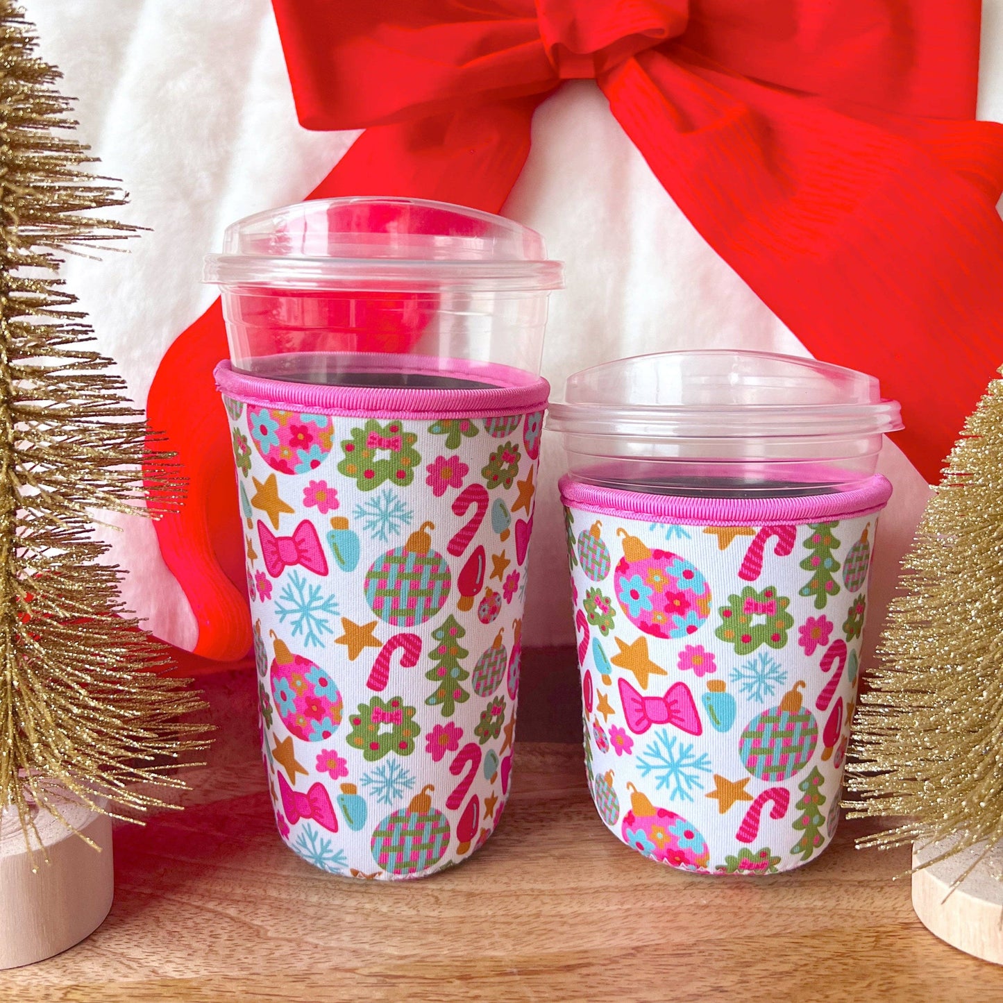 Coffee Cup Cover - Pink Christmas