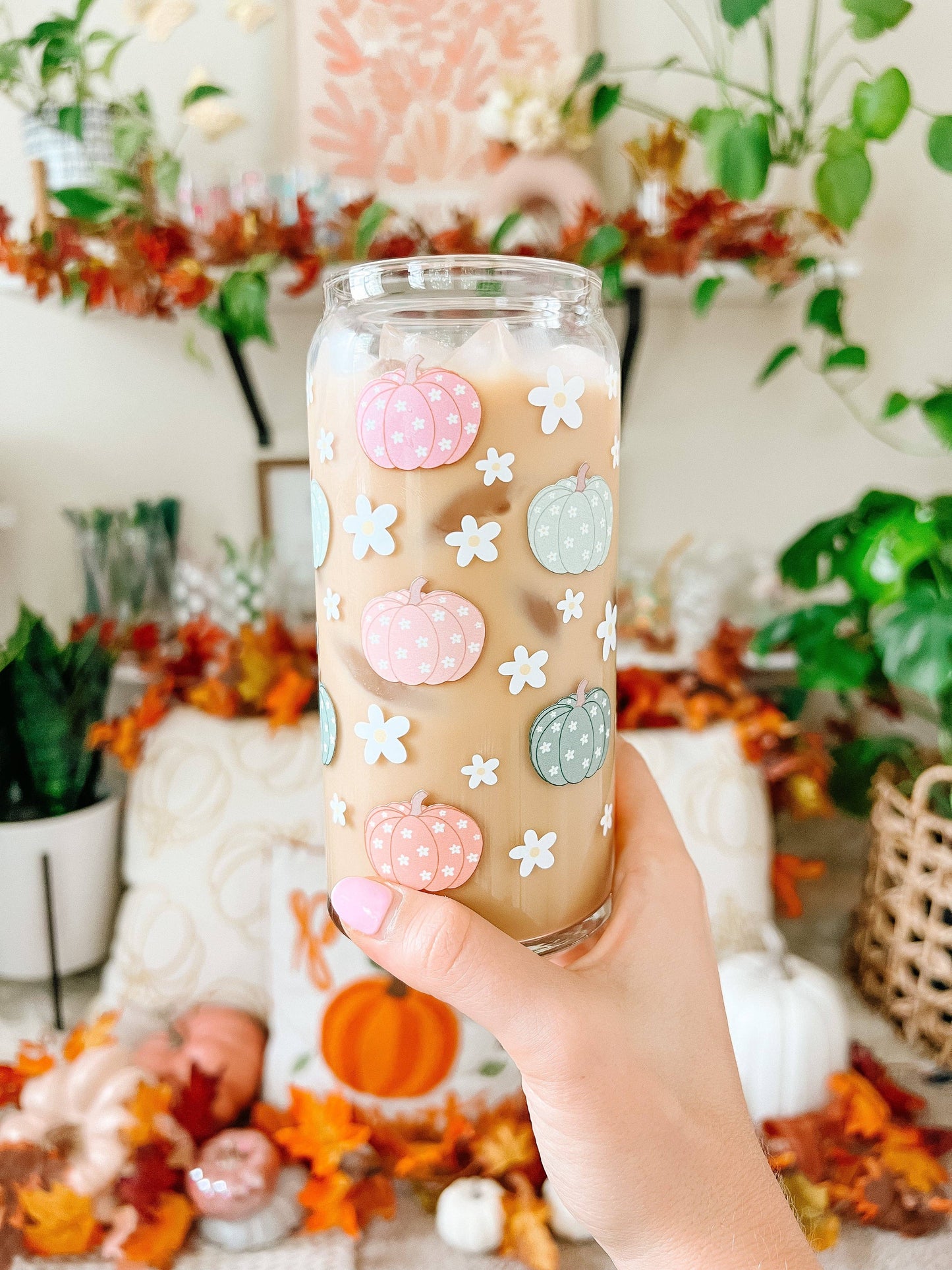 20oz Pastel Pumpkins Iced Coffee Beer Can Glass