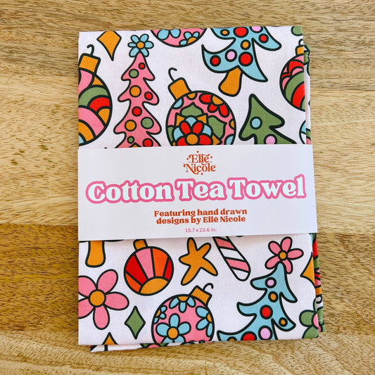 Cotton Tea Towel - Christmas Doodle