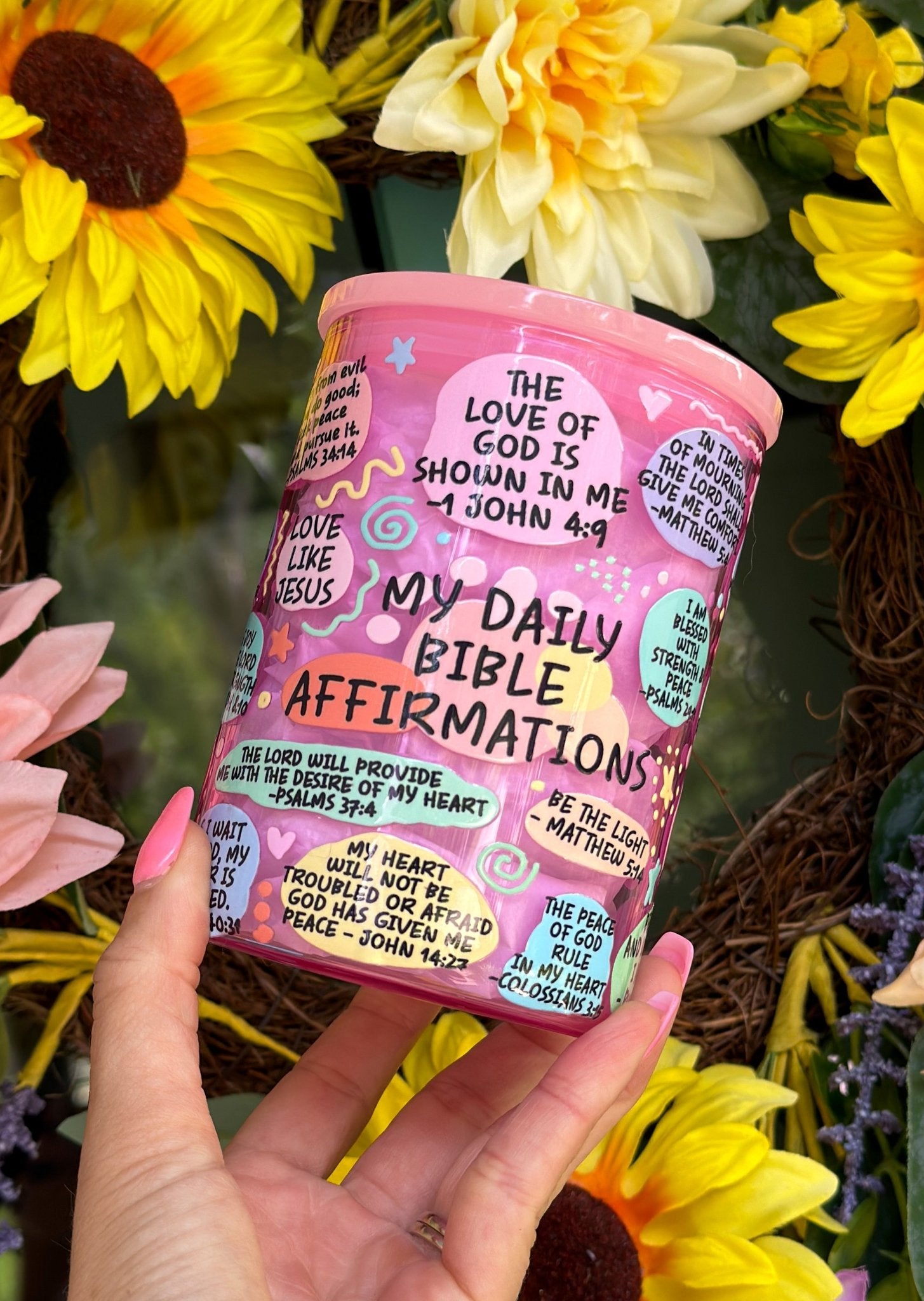 My Daily Bible Affirmations 17 oz Pink Glass Mug - Creative Sara Boutique