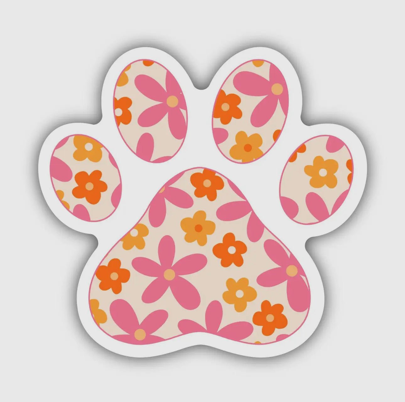 Pink & Orange Floral Paw Print Sticker