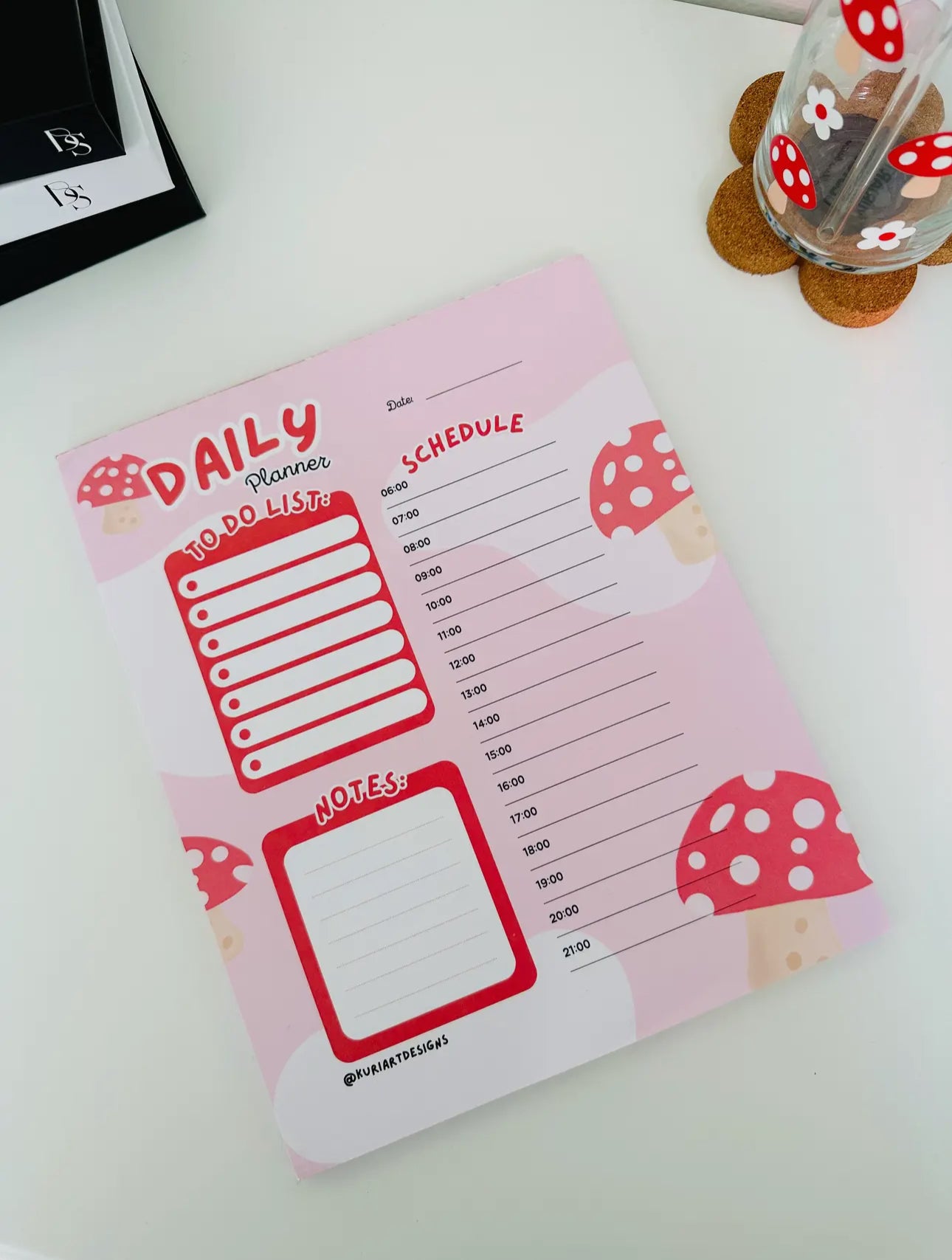 Mushroom Daily Planner Pad By KuriArt Designs