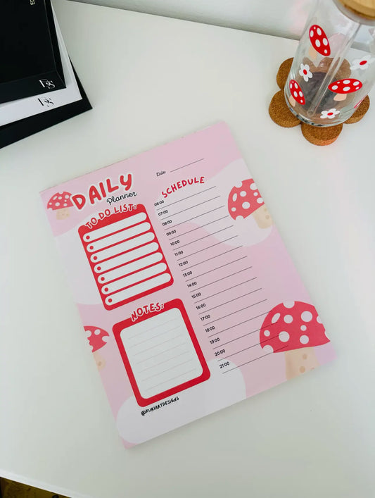 Mushroom Daily Planner Pad By KuriArt Designs