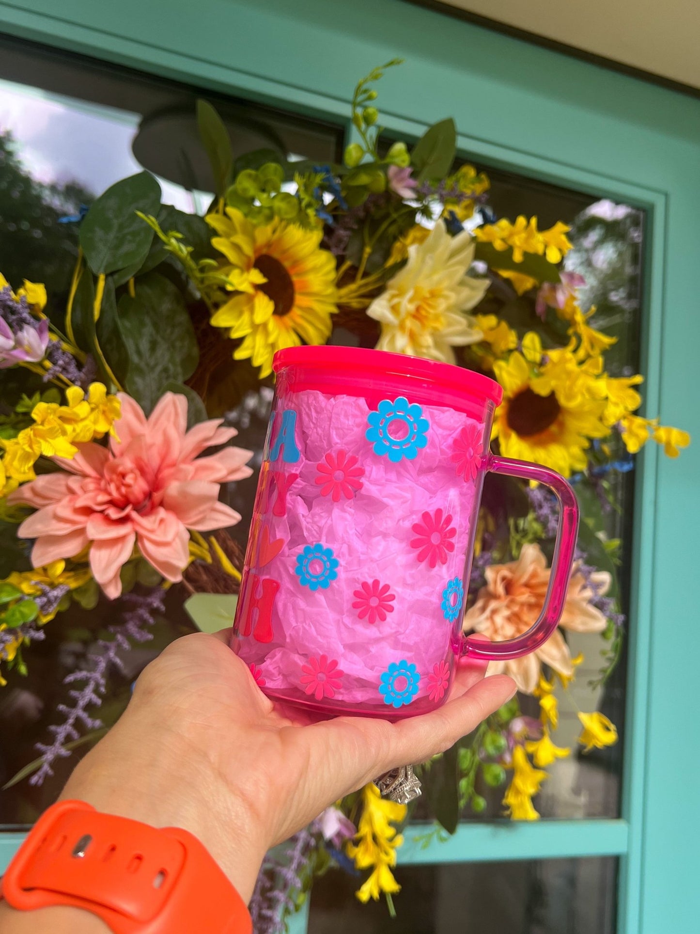 ‘Mama Mommy Mom Bruh’ 17 oz Pink Glass Mug - Creative Sara Boutique