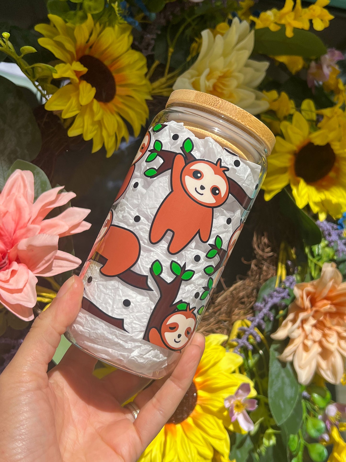 ‘Baby Sloth’ 16oz Glass Can