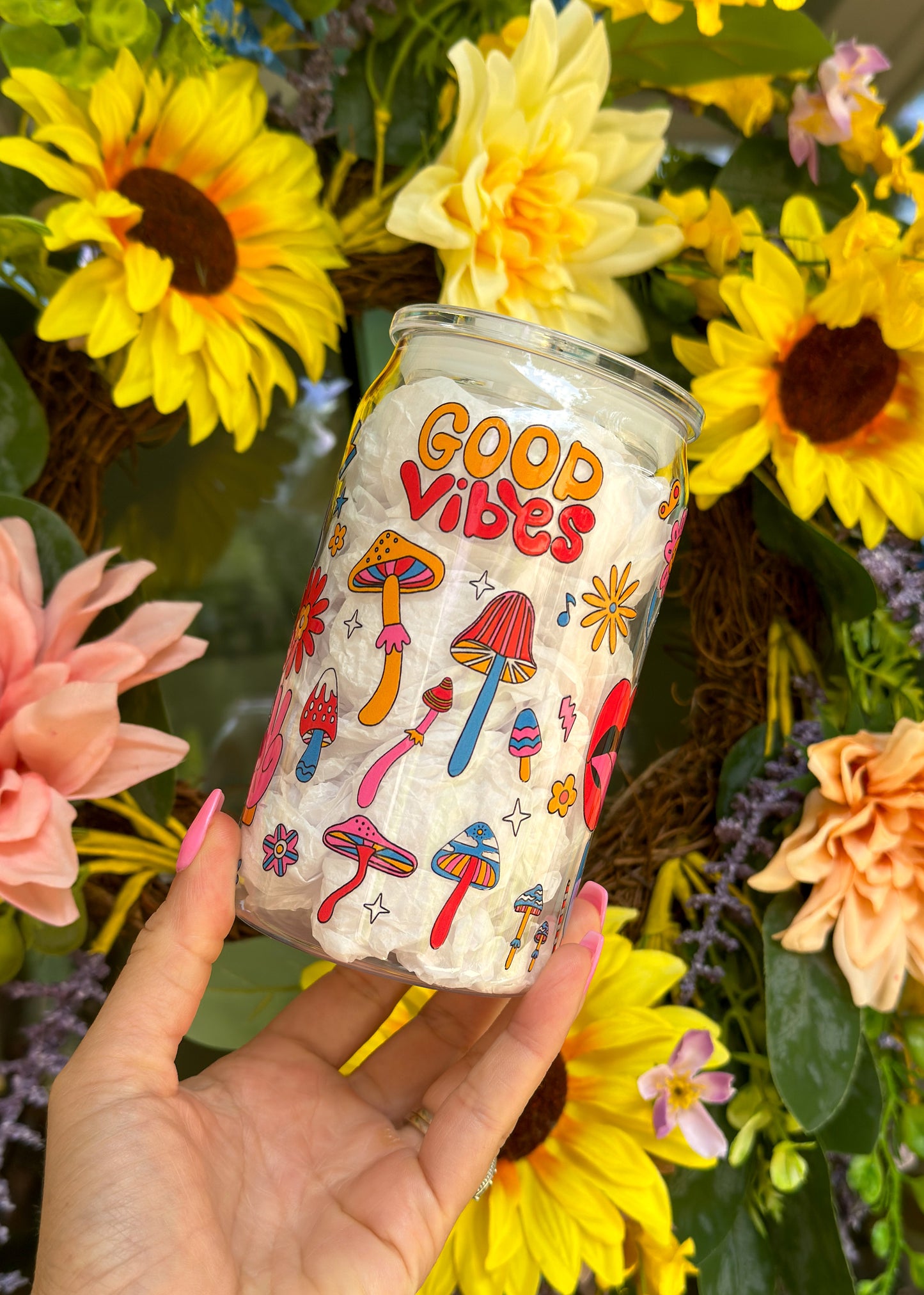 ‘70’s Good Vibes’ 16 oz Acrylic Plastic Can