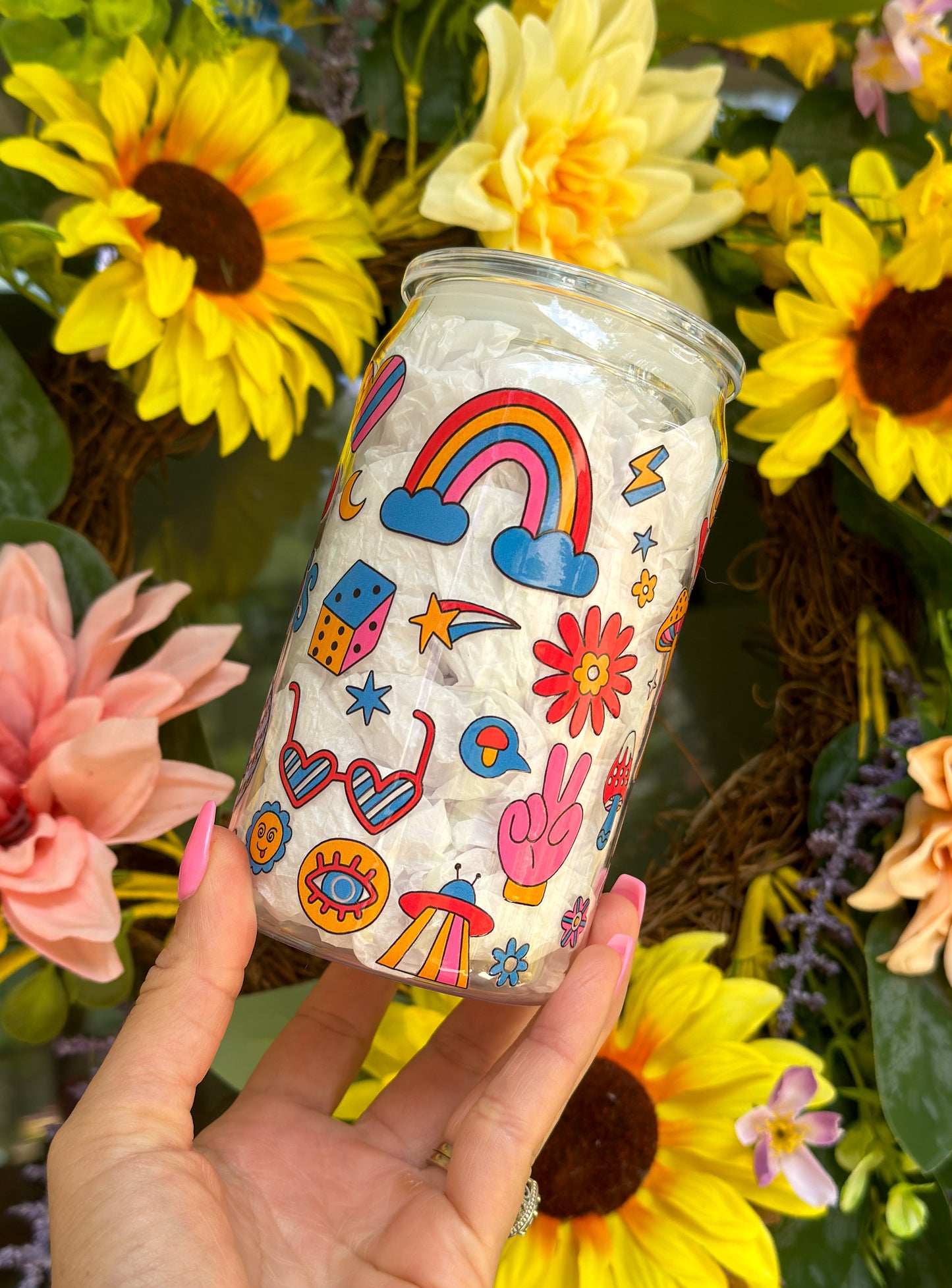 ‘70’s Good Vibes’ 16 oz Acrylic Plastic Can