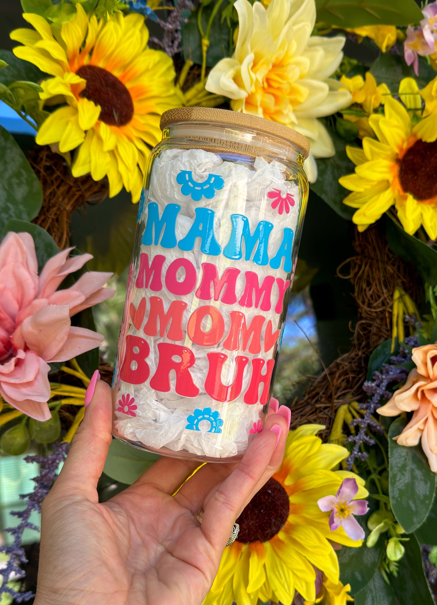 ‘Mama Mommy Mom Bruh’ 16oz Glass Can