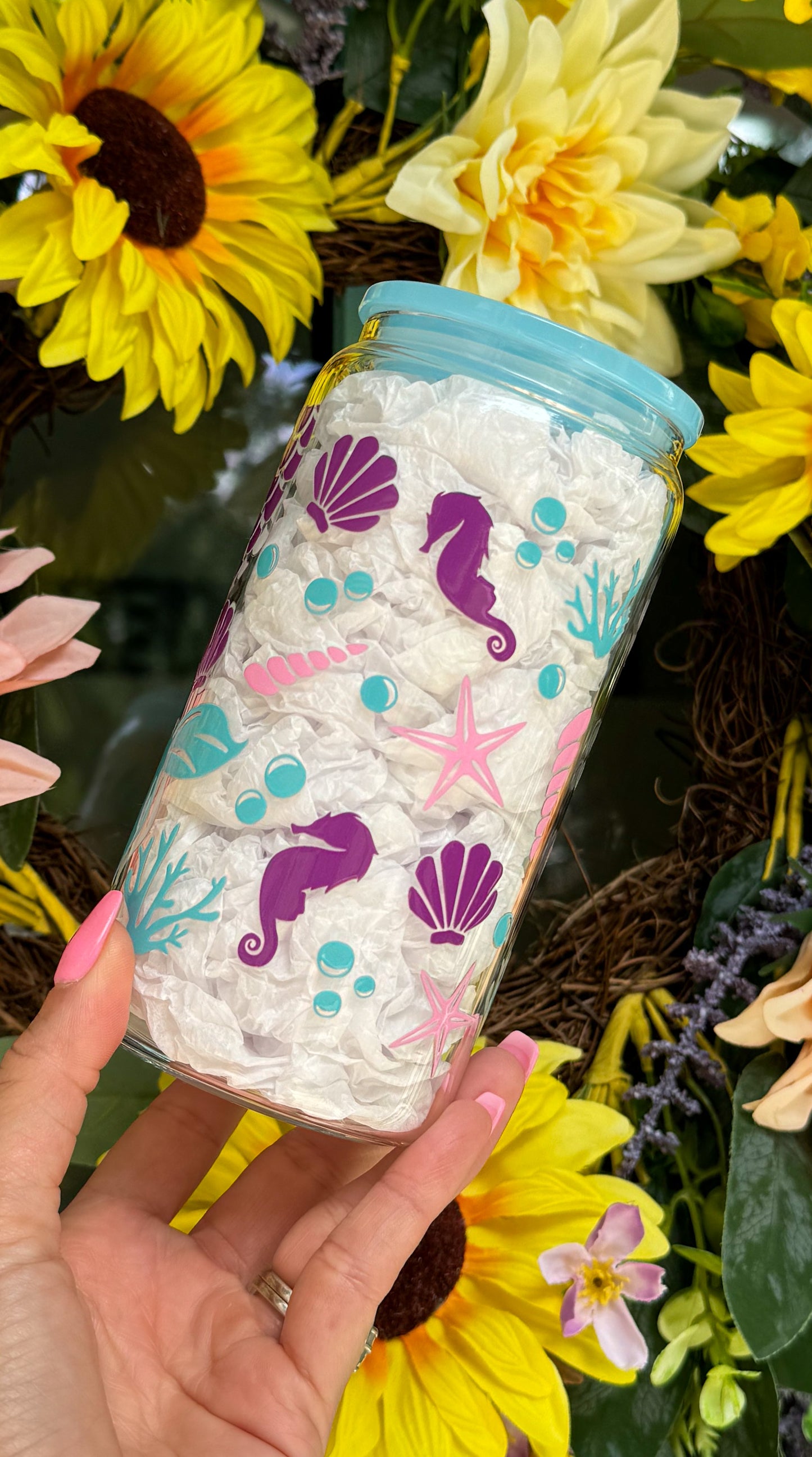 ‘Mermaid Tail’ 16oz Glass Can