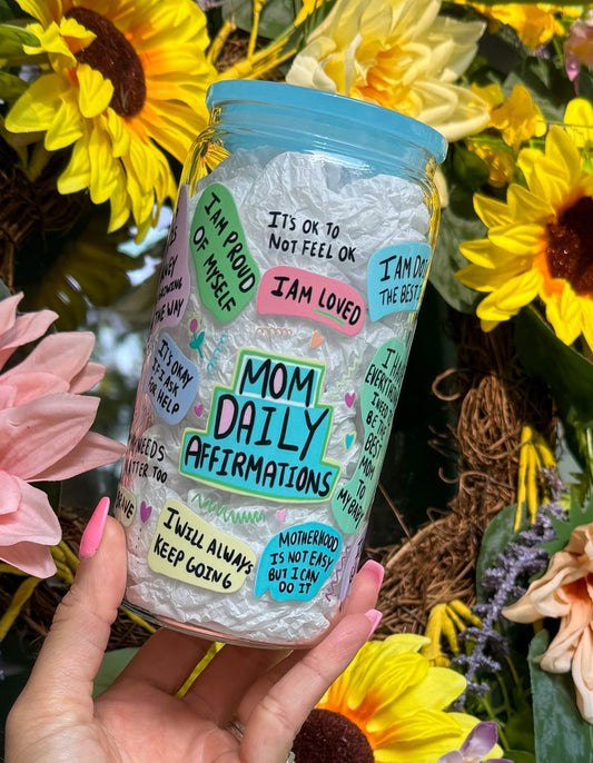 ‘Mom Daily Affirmations’ 16oz Glass Can - Creative Sara Boutique