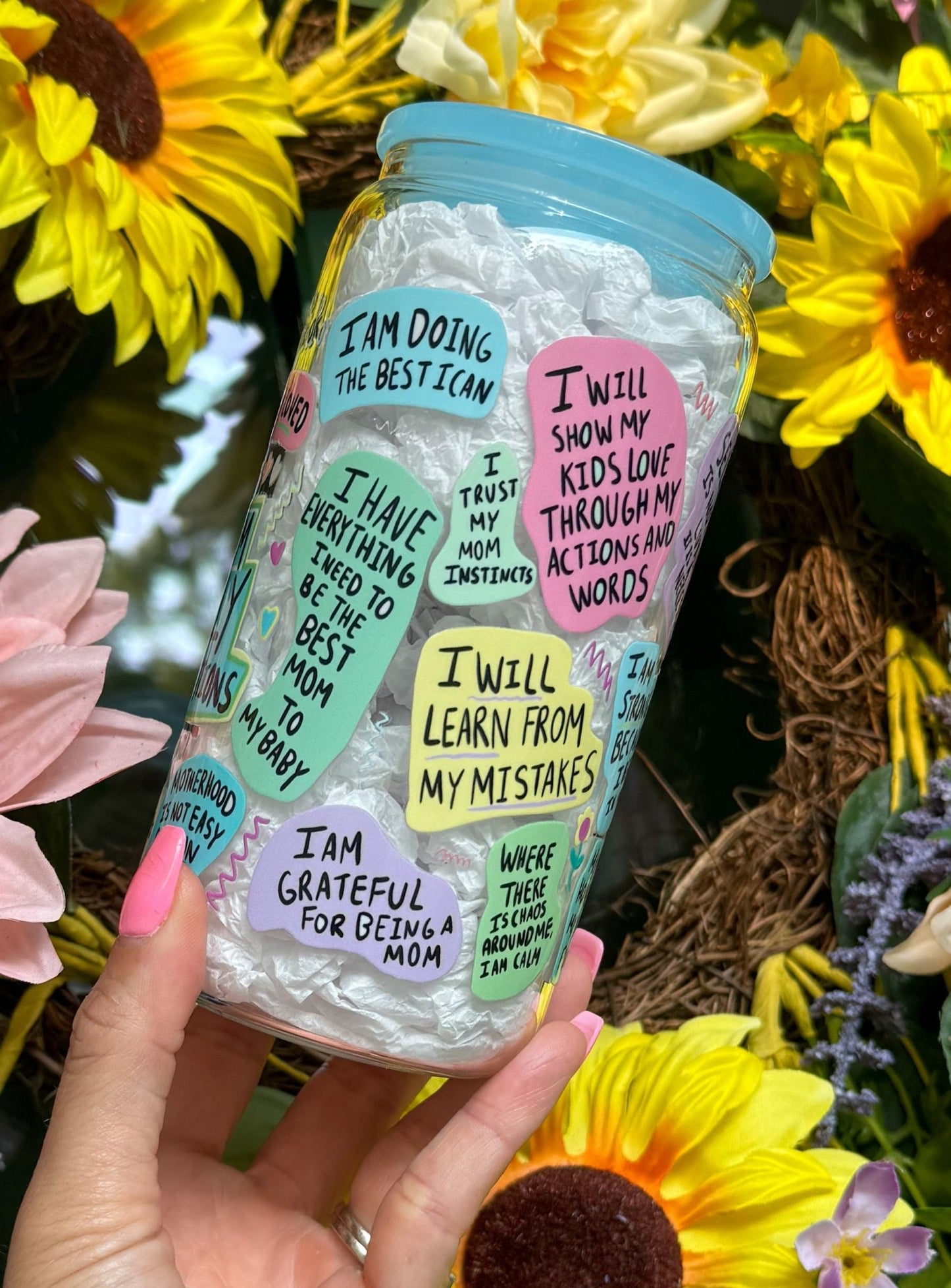 ‘Mom Daily Affirmations’ 16oz Glass Can - Creative Sara Boutique