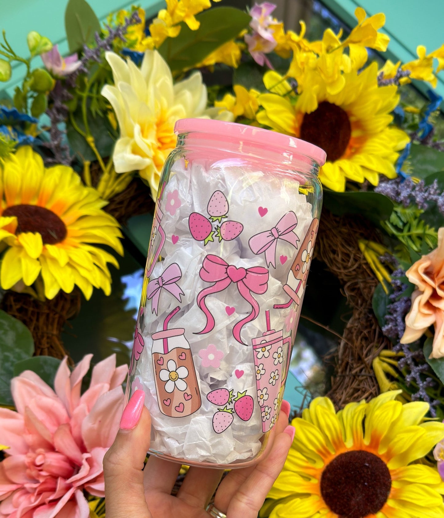 All Things Girly 16oz Glass Can Cup - Creative Sara Boutique