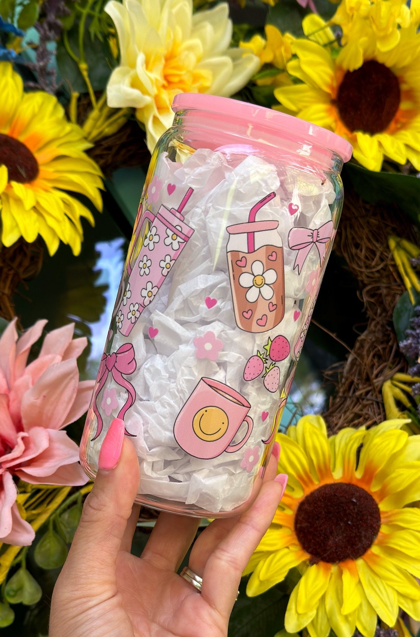 All Things Girly 16oz Glass Can Cup - Creative Sara Boutique