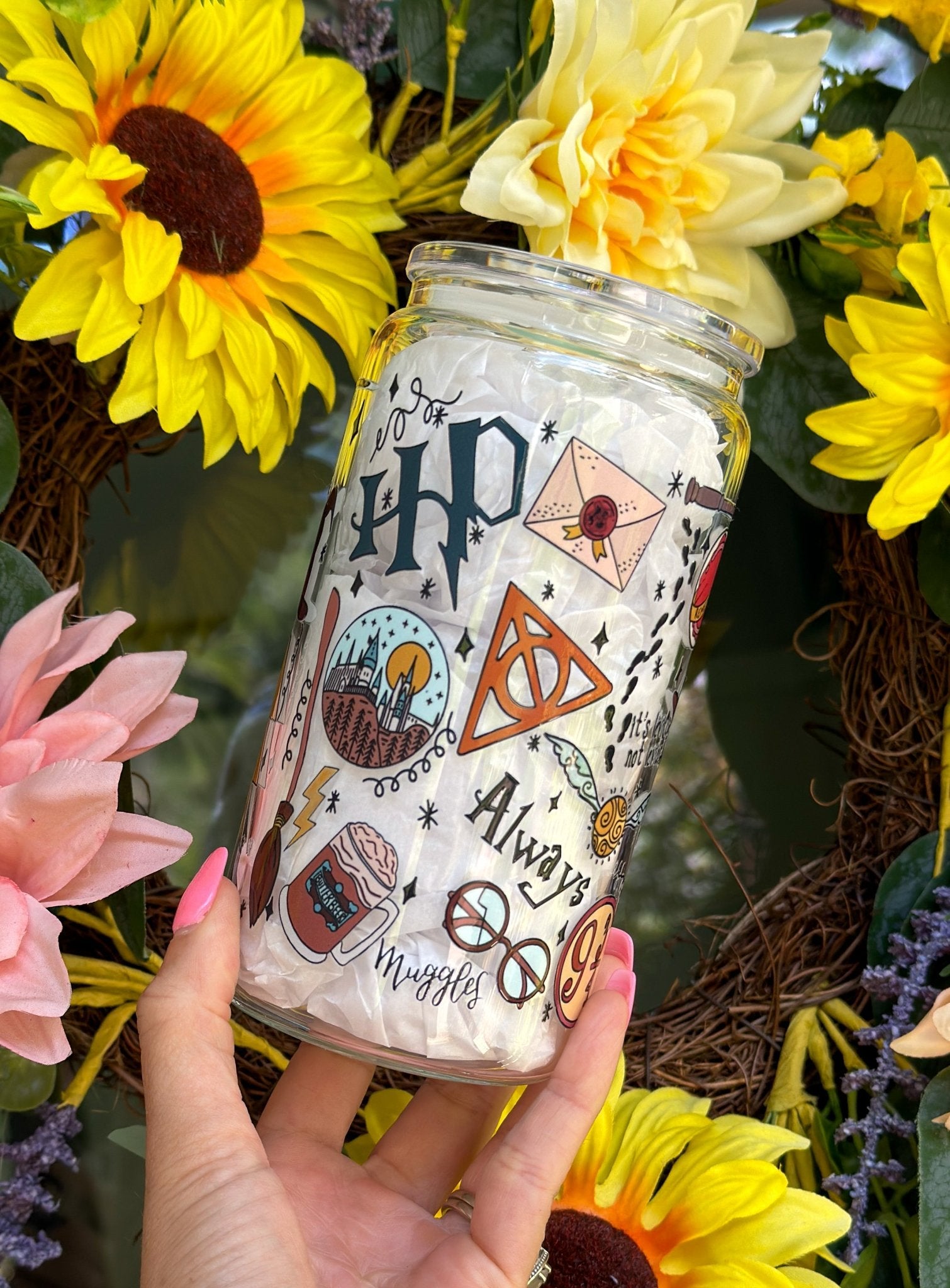 Harry Potter 16oz Glass Can Cup - Creative Sara Boutique