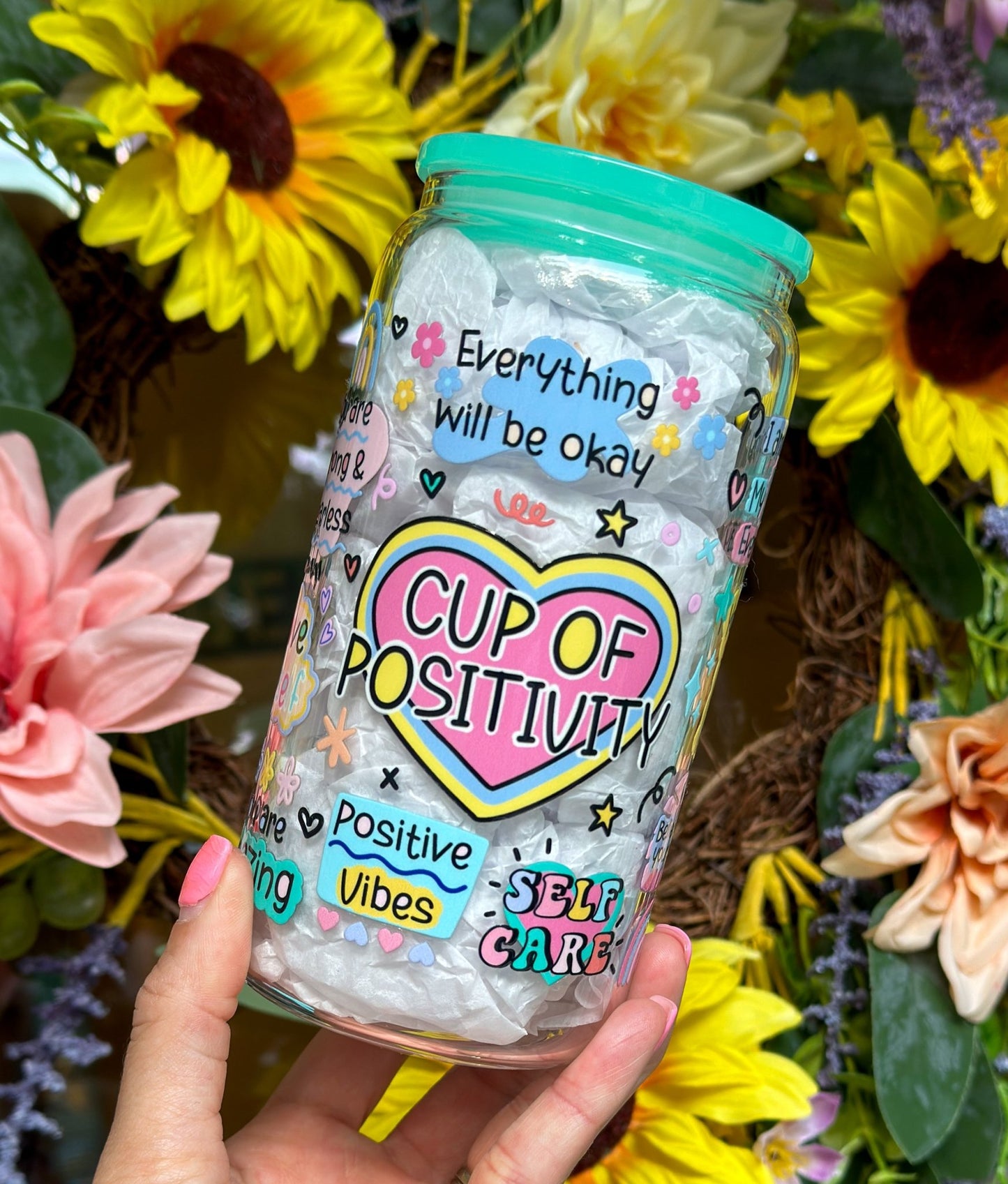 Cup of Positivity 16oz Glass Can Cup