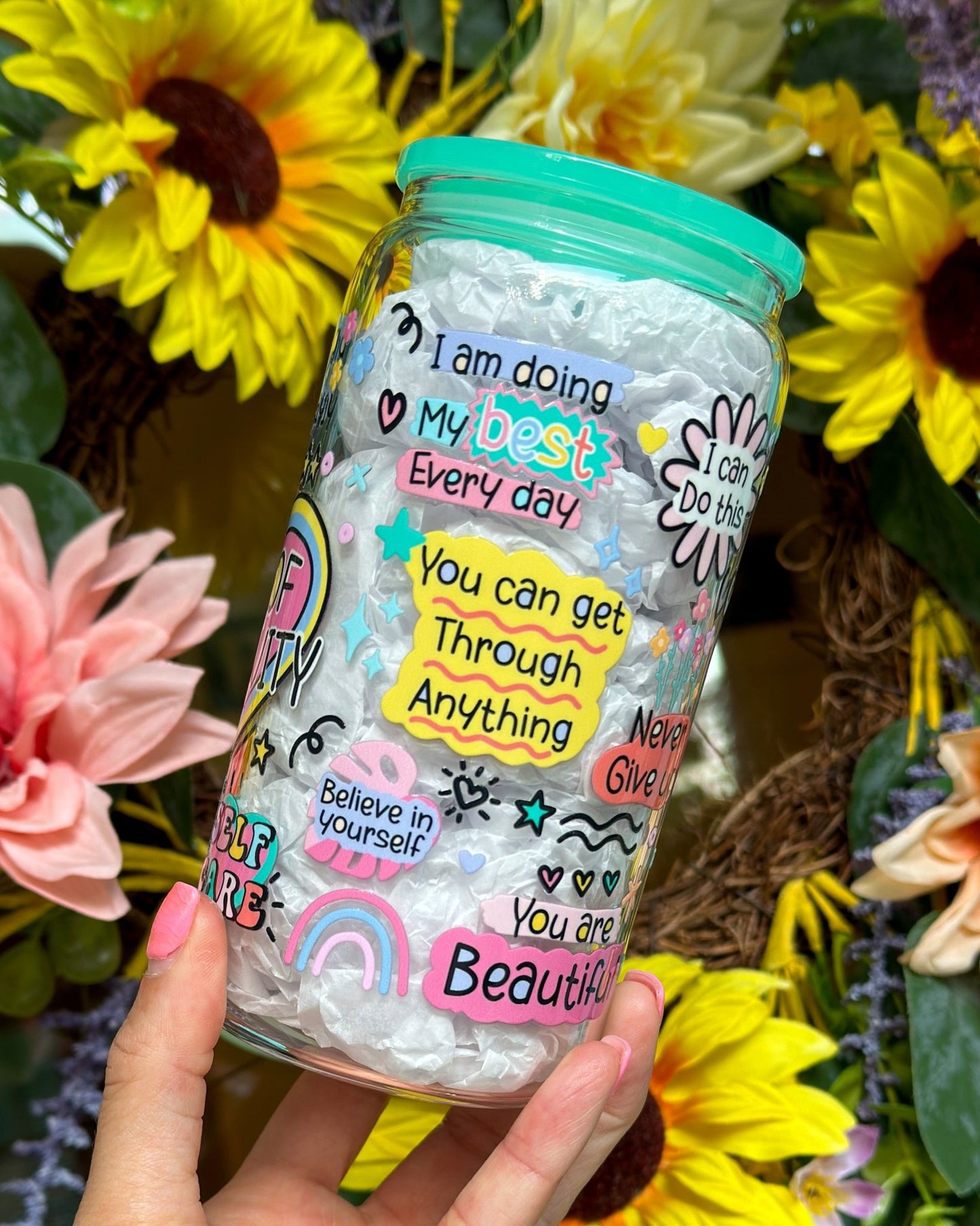 Cup of Positivity 16oz Glass Can Cup