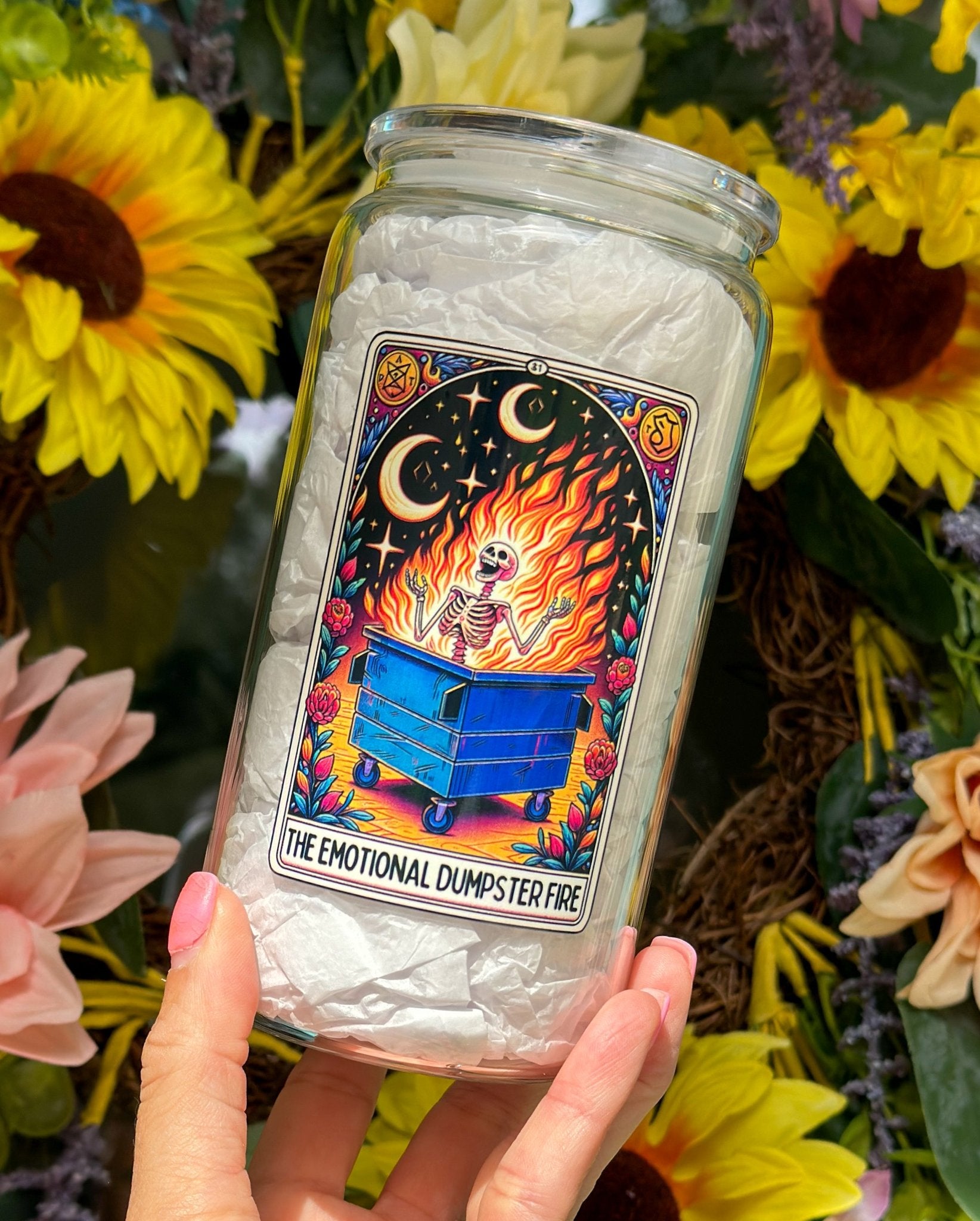 The Emotional Dumpster Fire 16oz Glass Can Cup - Creative Sara Boutique