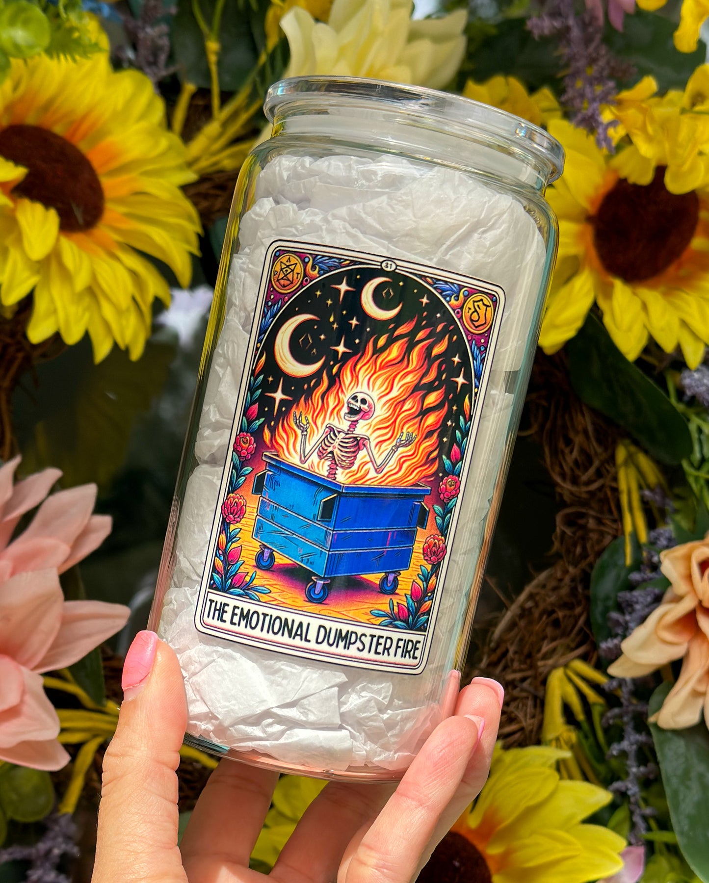 The Emotional Dumpster Fire 16oz Glass Can Cup