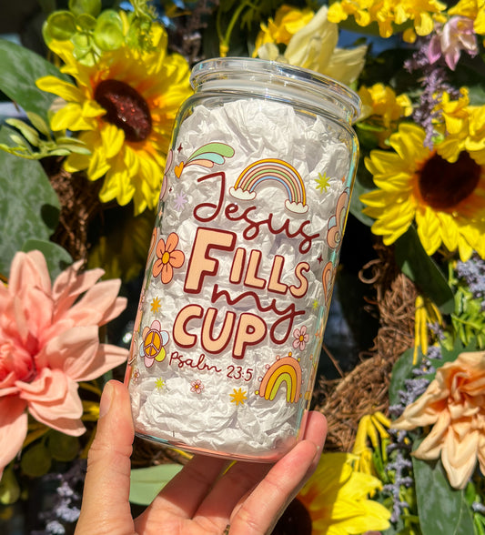 Jesus Fills My Cup 16oz Glass Can Cup