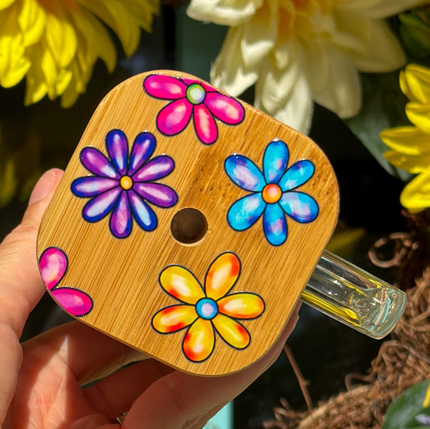 Bright Flowers 13 oz Glass Mug