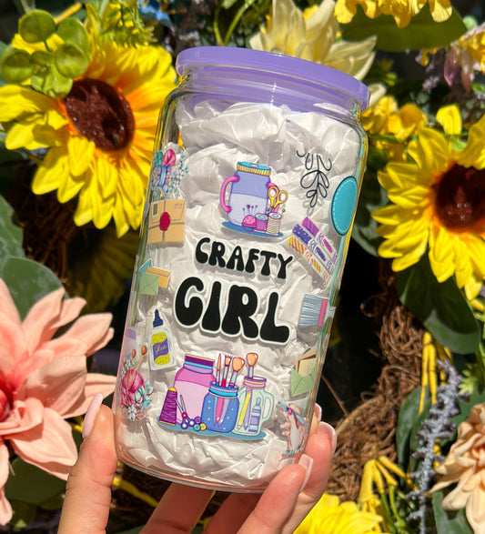 Crafty Girl 16oz Glass Can Cup