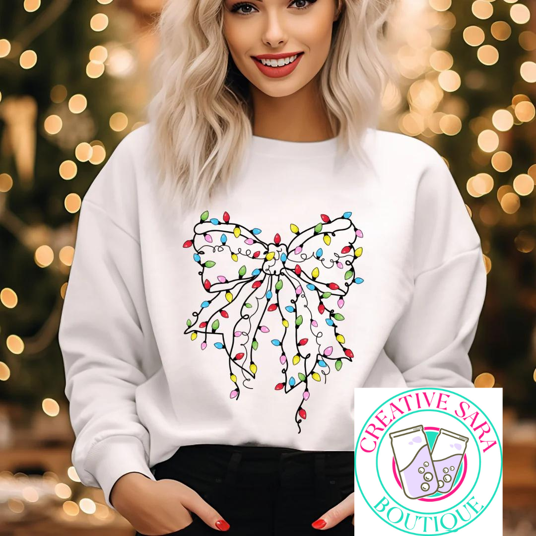 Christmas Lights Bow Coquette Crewneck