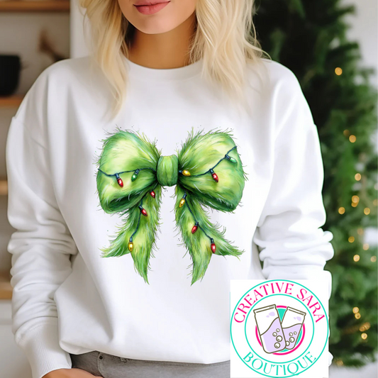 Grinch Bow Lights Coquette Crewneck