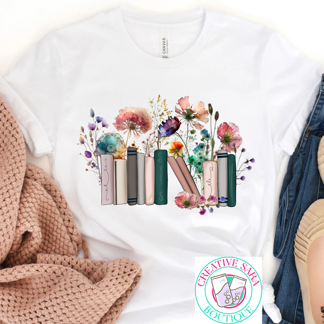 Books Flowers T-Shirt