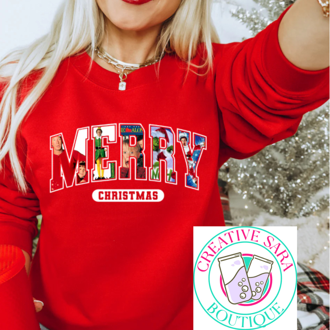 Merry Christmas Movie Characters Crewneck