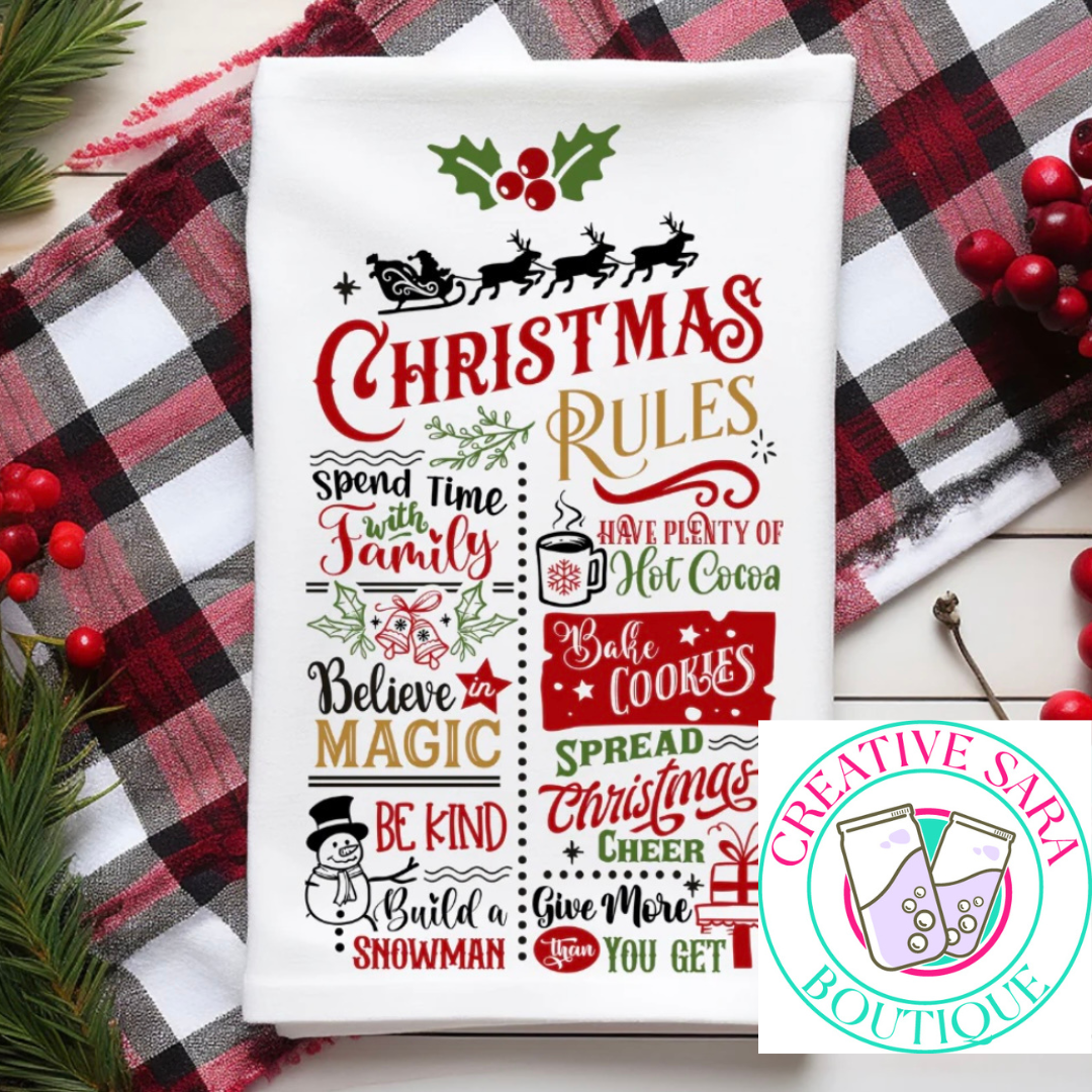 Christmas Rules Tea Towel