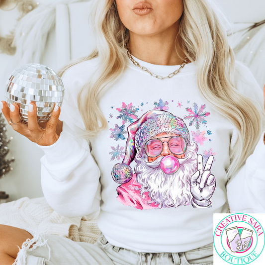 Disco Retro Santa Bubblegum Crewneck