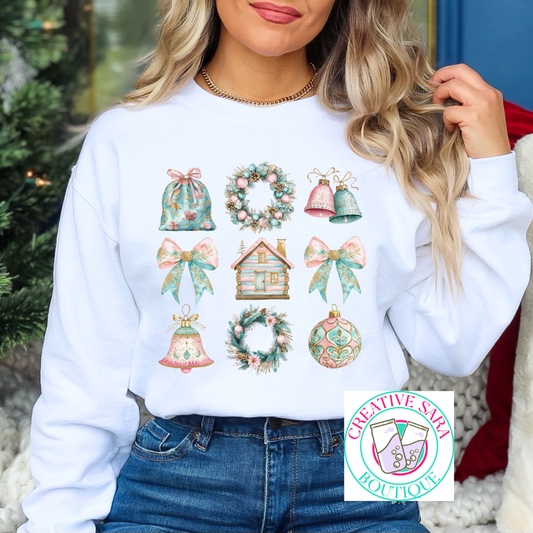 Mint Pink Christmas Bella Coquette Crewneck