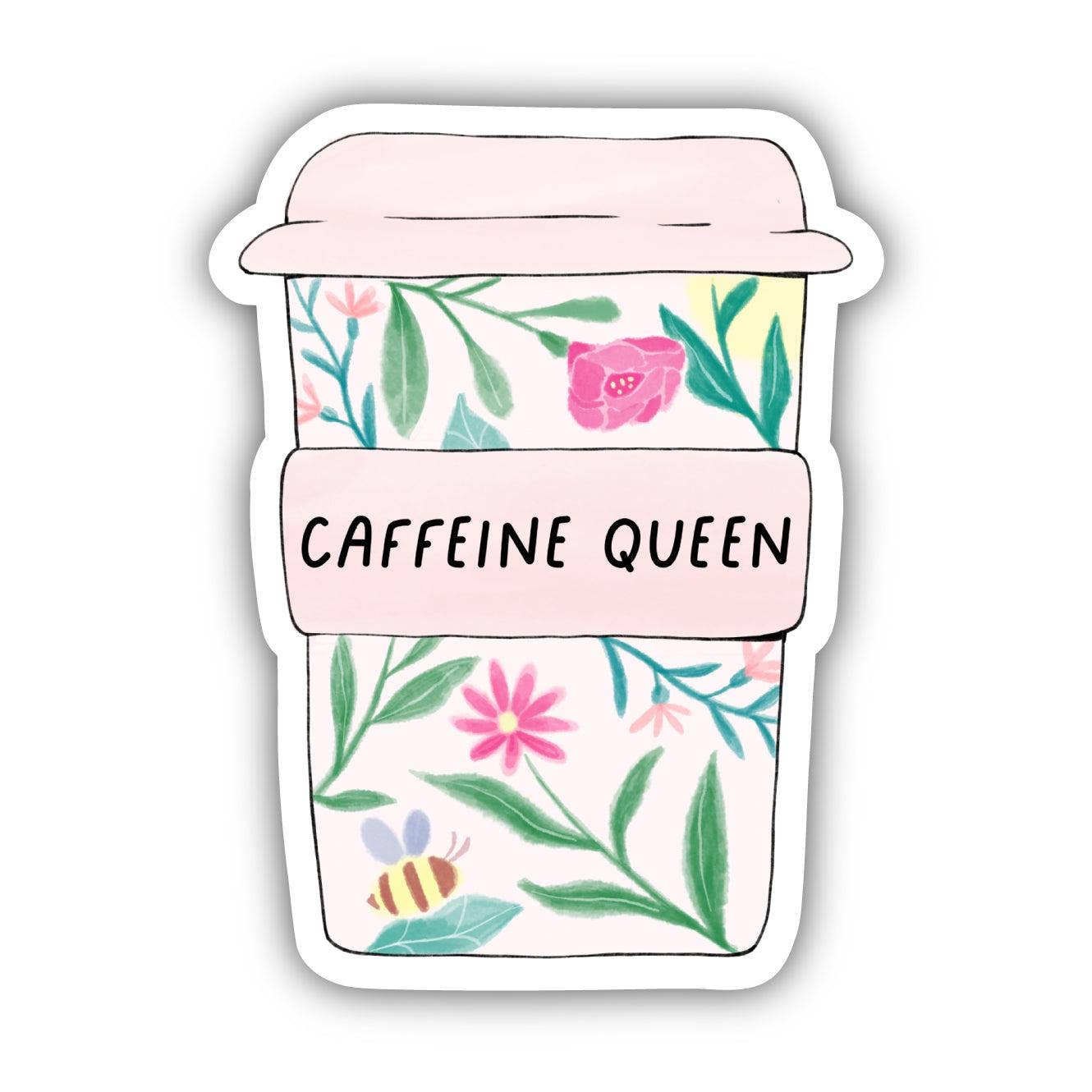 Caffeine Queen Floral Mug Sticker - Creative Sara Boutique