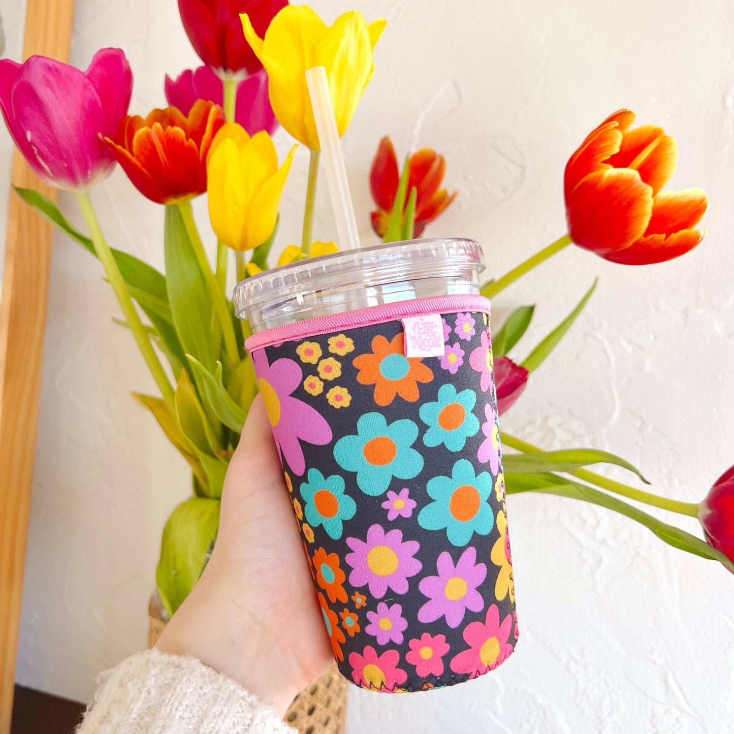 Coffee Cup Cover - Neon Daisy - Iced Drink Sleeve - Creative Sara Boutique