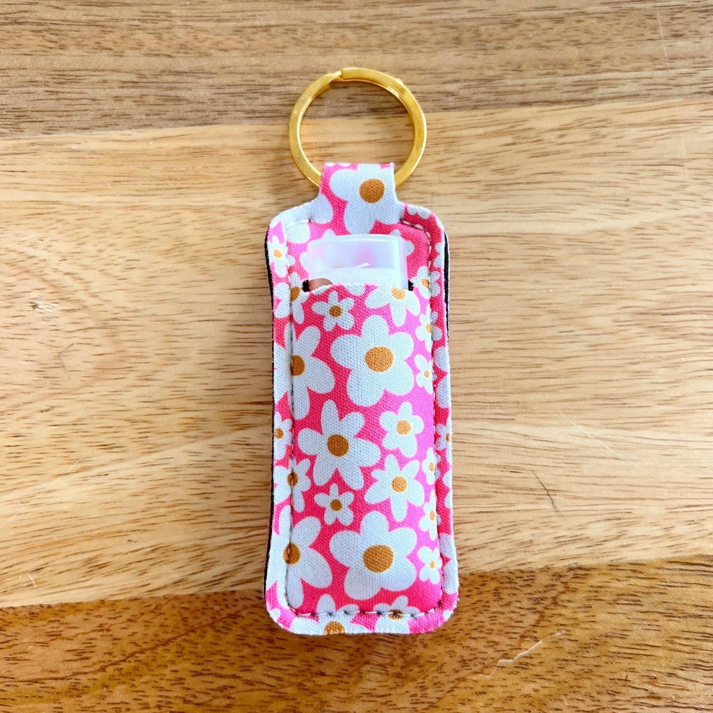 Lip Balm Keychain Holder - Pink Daisy