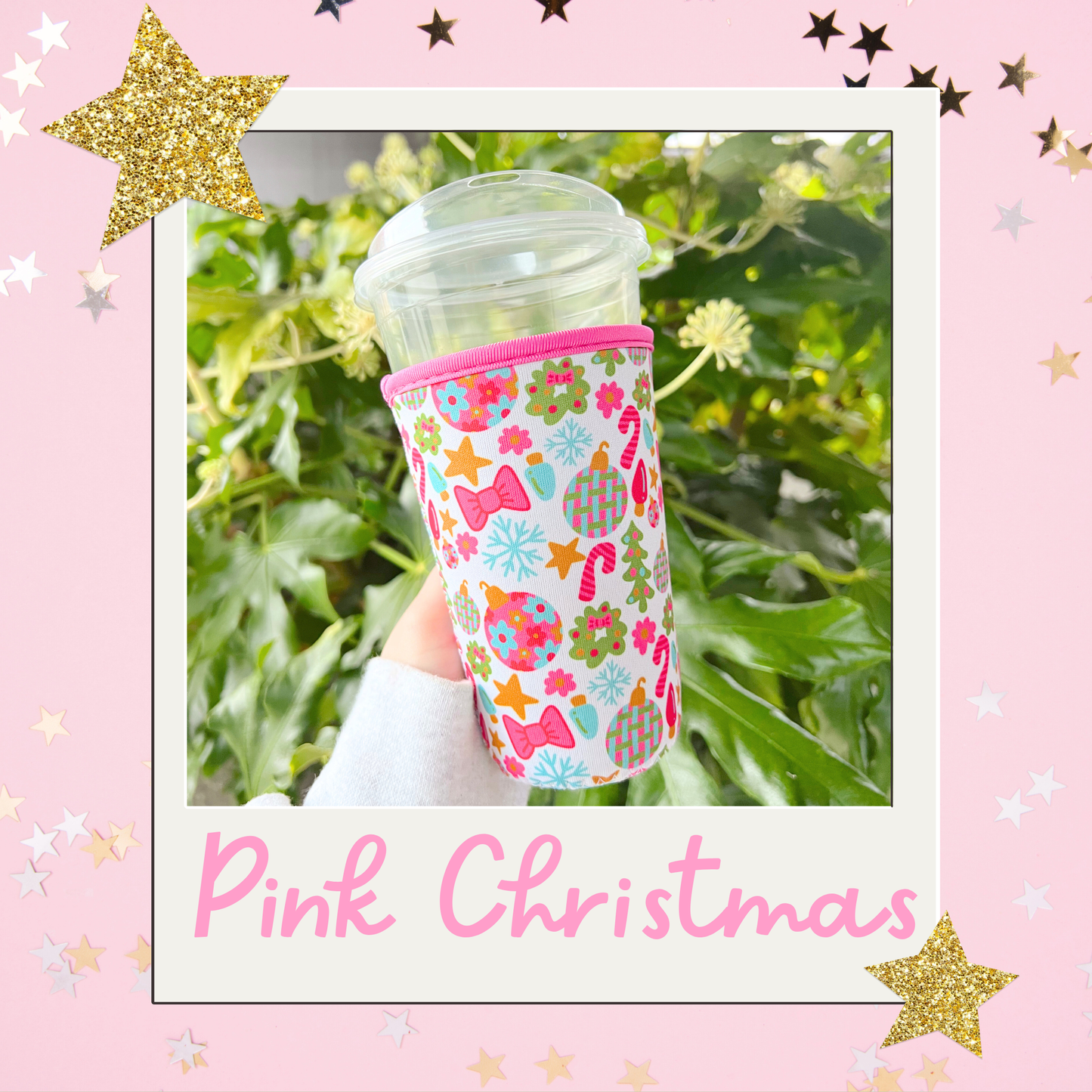 Coffee Cup Cover - Pink Christmas