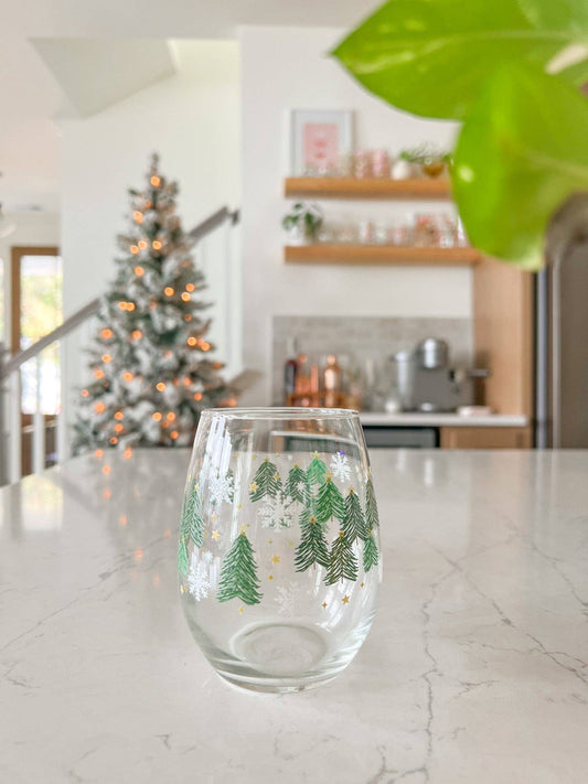 Trees and Snowflakes Wine Glass